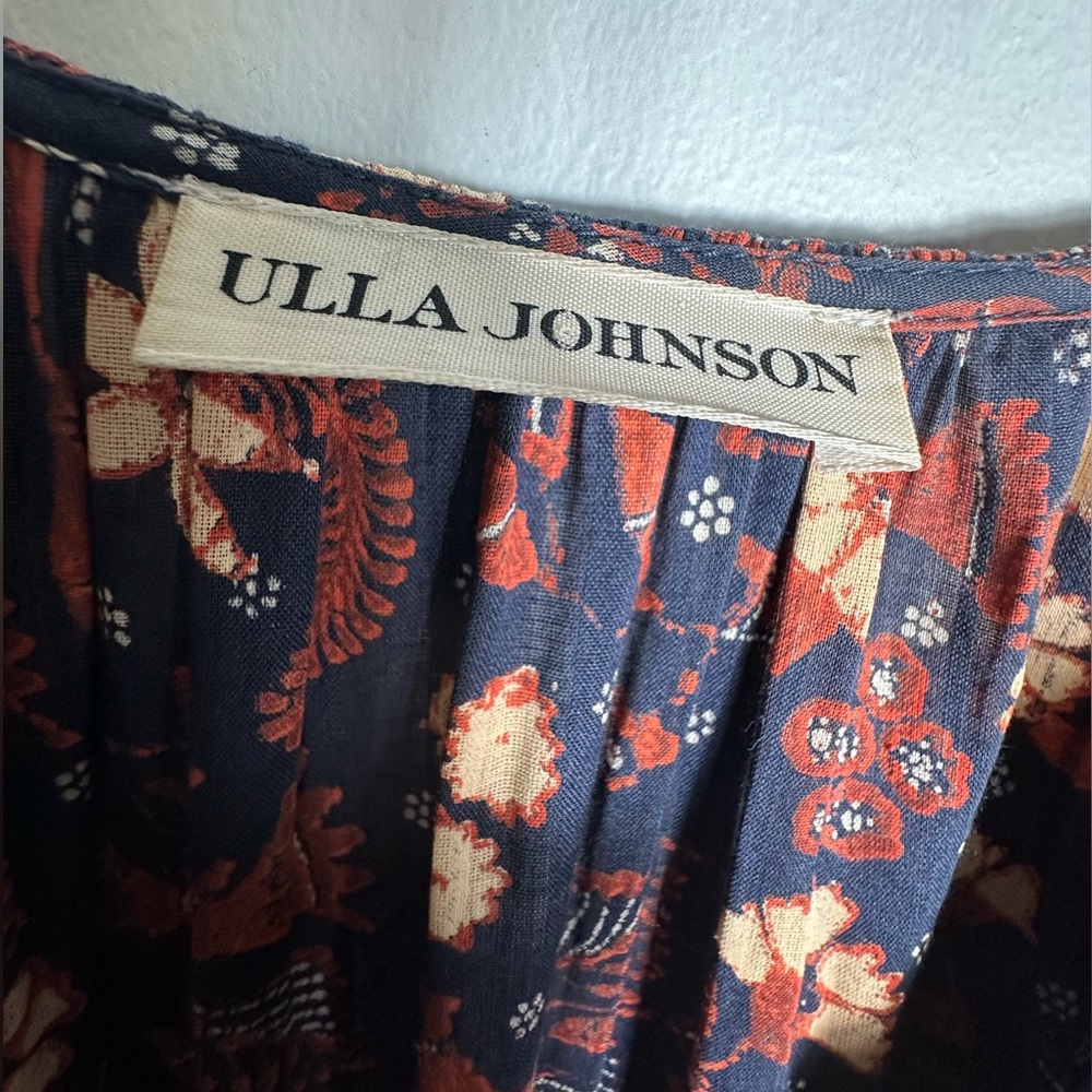 ULLA JOHNSON Zaria Cotton Midi Floral Puff Sleeve Dress Size 6 - Picture 7 of 15